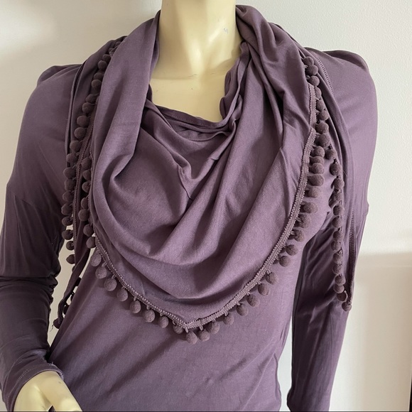Design History Tops - Purple Stretchy long sleeved top with scarf neckline